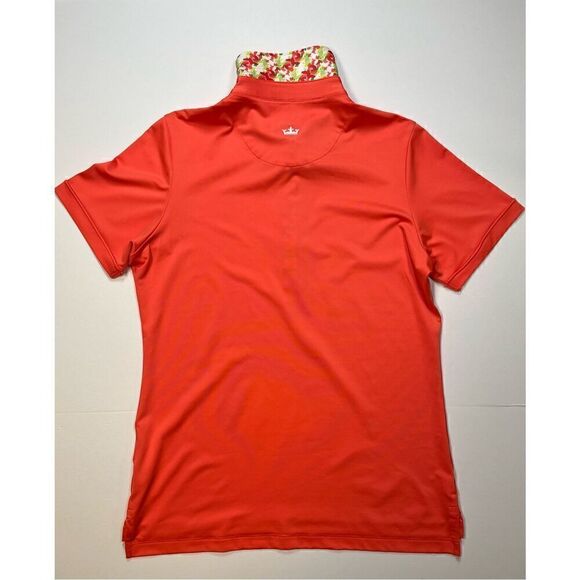 Peter Millar Golf Polo Tangerine Orange Wicking UPF Contrast Collar Size Medium - Picture 6 of 9